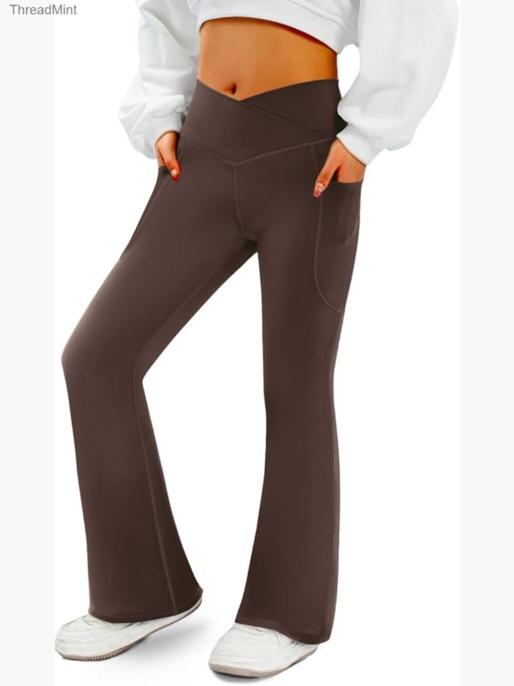 High Waist Flare Yoga Pants with Pockets V Crossover Bootcut Leggings